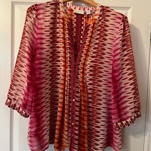Chico’s sheer multi-colored button up blouse